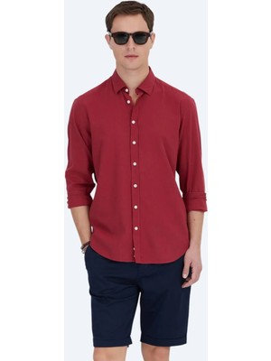 Kip Kırmızı Düz Regular Fit Dokuma Casual %100 Pamuk Gömlek