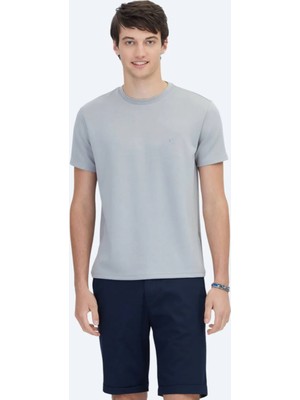 Gri Düz Bisiklet Yaka T-Shirt