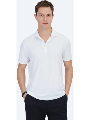Kip Beyaz Jakarlı Polo Yaka T-Shirt
