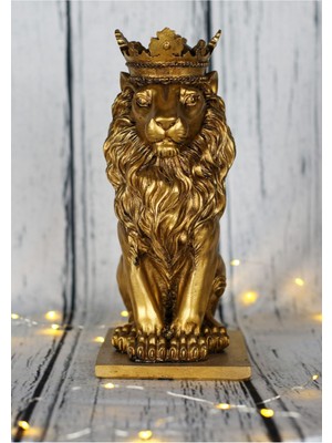 Parlak Altın Aslan Figürü, Şık Dekoratif Heykel, Ev ve Ofis Için Modern Dekorasyon Parçası