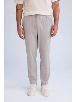 Defacto C3930 Gri Relax Fit Rahat Kesim Düz Paça Krinkıl Yazlık Kumaş Pantolon