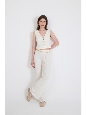 Beyaz V Yaka Yelek ve Pantolon Takımı 3000