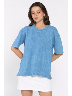 Kadın Bisiklet Yaka Oversize Tişört P-00017495