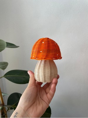 Turuncu Rattan ve Bambu Mantar Dekor, Ahşap Tek Parça, Şık ve Doğal Görünüm