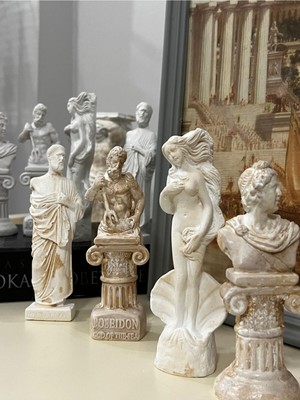 4 Dörtlü Minyatür Antik Yunan Biblo Dekor, Kahverengi Alçı, 9X14, Bohem Tarz