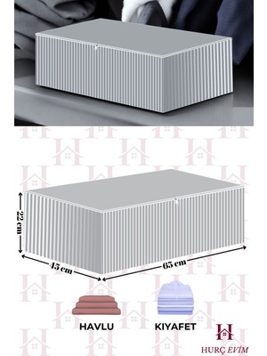 About The Perfect Çizgili Fermuarlı Büyük Saklama Hurcu 65X45X22 cm Gri