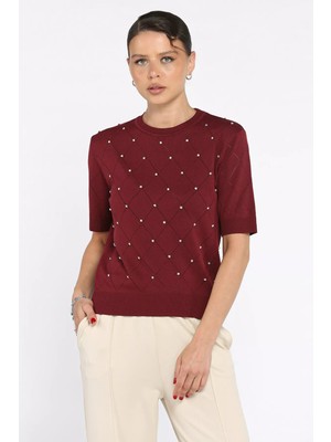 Kendinden Desenli Taşlı Kadın Bluz P-00011142