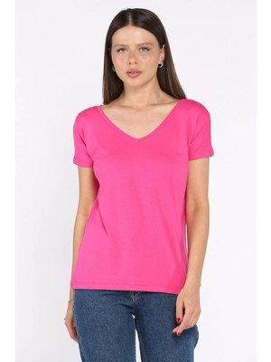 Ön Arka V Yaka Kadın T-Shirt P-00015022