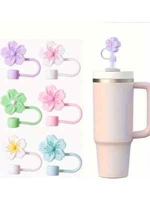 Belirtilmemiş Stanley Termos Uyumlu Stanley 2 Adet Karışık Renk 10MM Için Pipet Tıpası Çiçekli Pipet Kapağı Quencher Pipet Tıpası