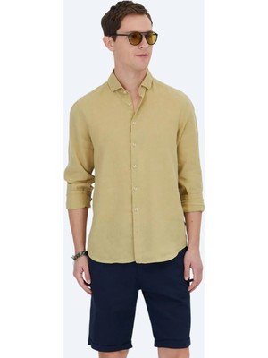 Kip Limon Küfü Düz Regular Fit Dokuma Casual Pamuk Karışımlı Gömlek