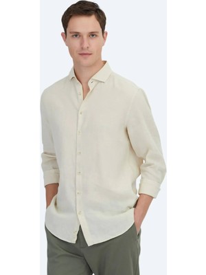 Kip Sarı Düz Regular Fit Dokuma Casual Pamuk Karışımlı Gömlek