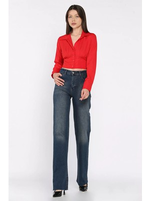 Kadın Kesik Paça Palazzo Jean Kot Pantolon P-00017266