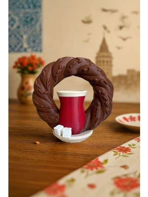 Simit, Çay ve Şeker Figürlü 13CM Dekoratif Biblo, Ev ve Ofis Şıklığı Için Ideal
