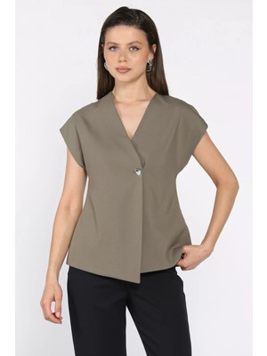 Kadın Astarlı Tek Düğmeli Yelek P-00017458