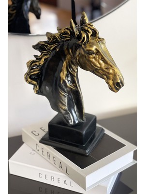 Büyük Boy At Büst Heykeli, 37X26 Cm, Masa Üstü Dekor ve Süs Için Siyah Beto