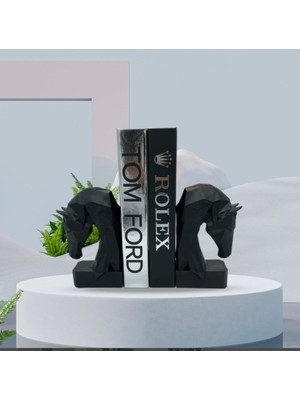 Şık Siyah At Kitap Tutucu Çiftli Dekoratif Heykel Bohem Tarz 16 x 19