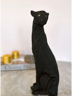 Şık Siyah Leopar Desenli Dekoratif Heykel, Modern Ev Aksesuarı