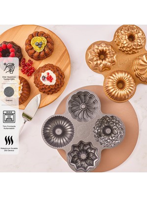 Emsan Griss One Four 4’lü Döküm Kek Kalıbı Gold