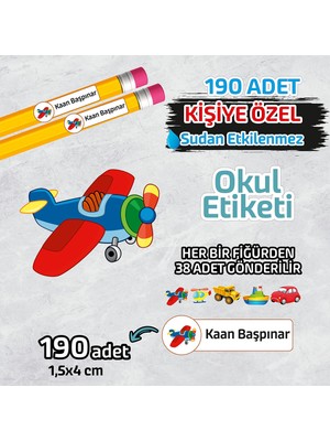 Okul Etiketi Isme Özel Kalem Defter Etiketi (Araç Temalı) -190 Adet