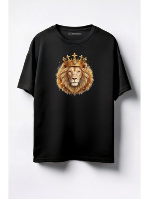 Merch&ice Aslan Kral Baskılı Unisex Oversize T-Shirt Siyah