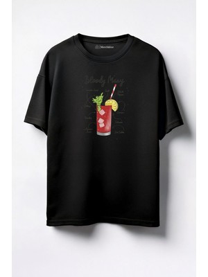 Merch&ice Tarifli Bloody Mary Baskılı Unisex Oversize T-Shirt Siyah