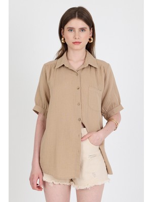 Vizon %100 Pamuk Kısa Kollu Cepli Gömlek 4787A