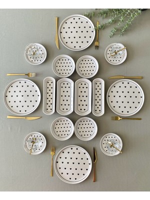 Siyah Kalp 4 Kişilik 16 Parça Kahvaltı Takımı