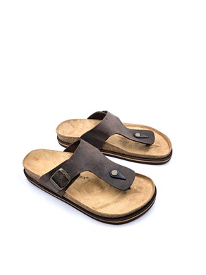 Hammer Jack H2514 Hakiki Nubuk Deri Ortopedik Parmak Arası Antik Kahverengi Erkek Terlik