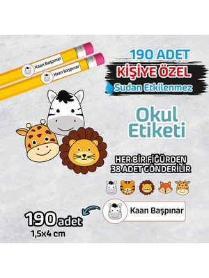 Okul Etiketi Isme Özel Kalem Defter Etiketi (Animal -1) -190 Adet