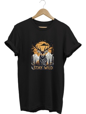 Stay Wild T-Shirt Baskılı %100 Pamuk Regular Fit T-Shirt