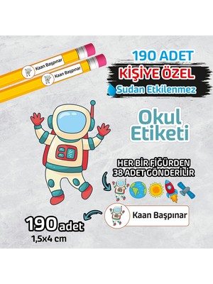 Okul Etiketi Isme Özel Kalem Defter Etiketi (Astronot-2) -190 Adet