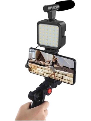 Upeka Profesyonel Vlogging Kumandalı Mikrofonlu LED Işıklı Tripod Video Çekim Seti