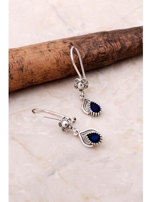 Sümer Telkari Telkari İşlemeli Elişi Gümüş Safir Küpe