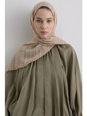 Baby Kahve Ince Çizgili Keten Dokulu Pamuklu Şal
