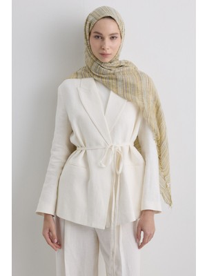 Baby Sarı Ince Çizgili Keten Dokulu Pamuklu Şal