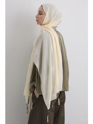Brıce Krem Uzun Saçak Püsküllü Pamuklu Şal