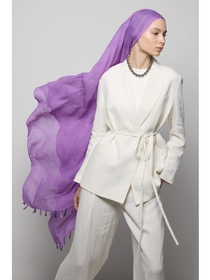 Lilyum Lavanta Saçak Püsküllü Pamuklu Şal