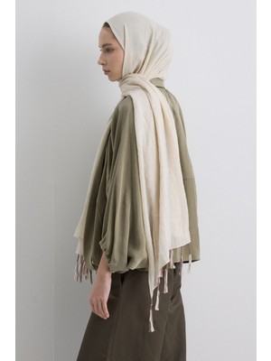 Drew Krem Bohem Uzun Saçaklı Pamuklu Şal