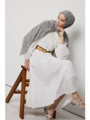 Baby Siyah Kahve Ince Çizgili Keten Dokulu Pamuklu Şal