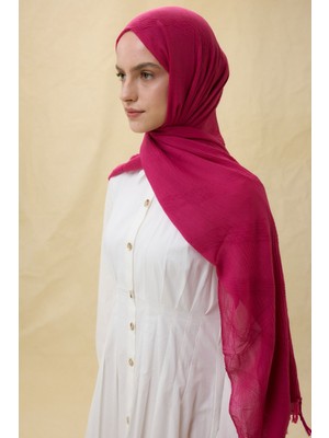 Lilyum Fuşya Saçak Püsküllü Pamuklu Şal