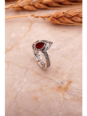 Sümer Telkari Telkari Işlemeli Gümüş Elişi Yakut Yüzük 3747