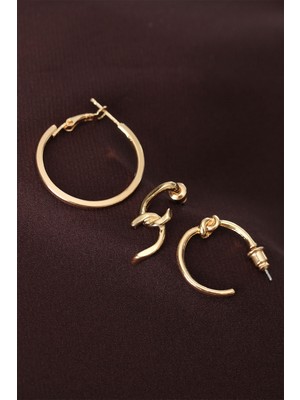 Düğüm Model Altın Renk Metal Çoklu Küpe