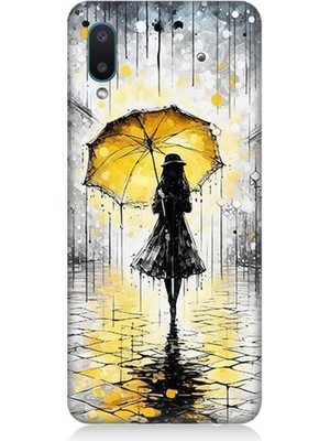 Samsung Galaxy A02 Uyumlu Yağmurda Sarı Şemsiye Altında  Desenli Silikon Kılıf