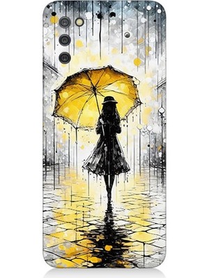 Samsung Galaxy A03S Uyumlu Yağmurda Sarı Şemsiye Altında  Desenli Silikon Kılıf
