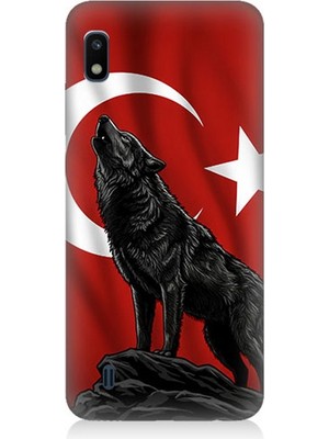 Samsung Galaxy A10 Uyumlu Ay Yıldızlı Uluyan Kurt  Desenli Silikon Kılıf