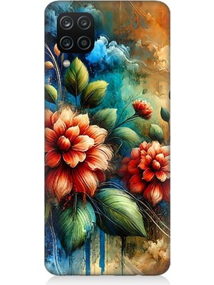 Samsung Galaxy A12 Uyumlu Kırmızı Çiçek ve Tomurcuklar  Desenli Silikon Kılıf