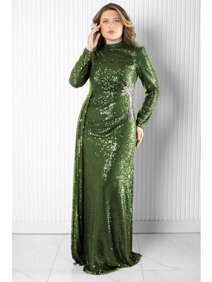 Pul Payetli Abiye Elbise Yeşil MDA2524