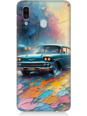Samsung Galaxy A20 Uyumlu Renkli Yol Üzerinde Araba  Desenli Silikon Kılıf