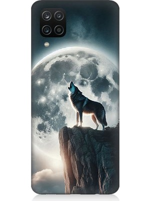 Samsung Galaxy A12 Uyumlu Dolunayda Uluyan Kurt  Desenli Silikon Kılıf