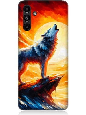 Samsung Galaxy A13 Uyumlu Kayalıkta Uluyan Kurt Yalnızlığı  Desenli Silikon Kılıf